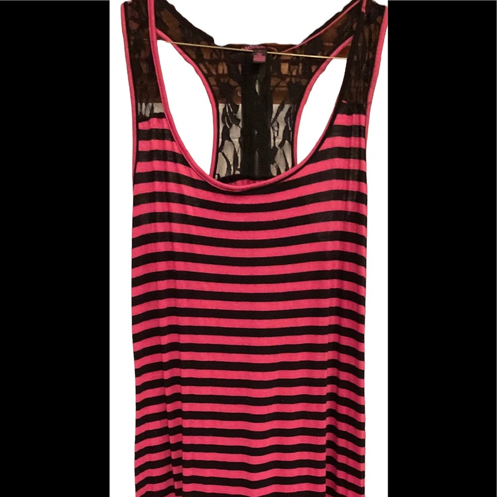 Material Girl Pink and black striped maxi dress laced back